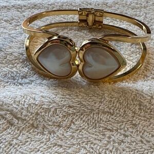 Avon Gold-Tone Heart Bracelet with White Inlay